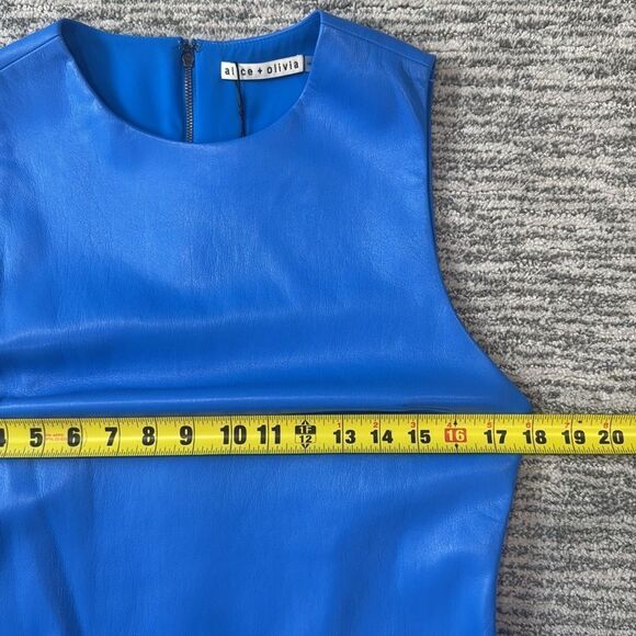 NWT Alice + Olivia Coley Vegan Leather Dress Cornflower Blue Size 8 - Picture 9 of 14